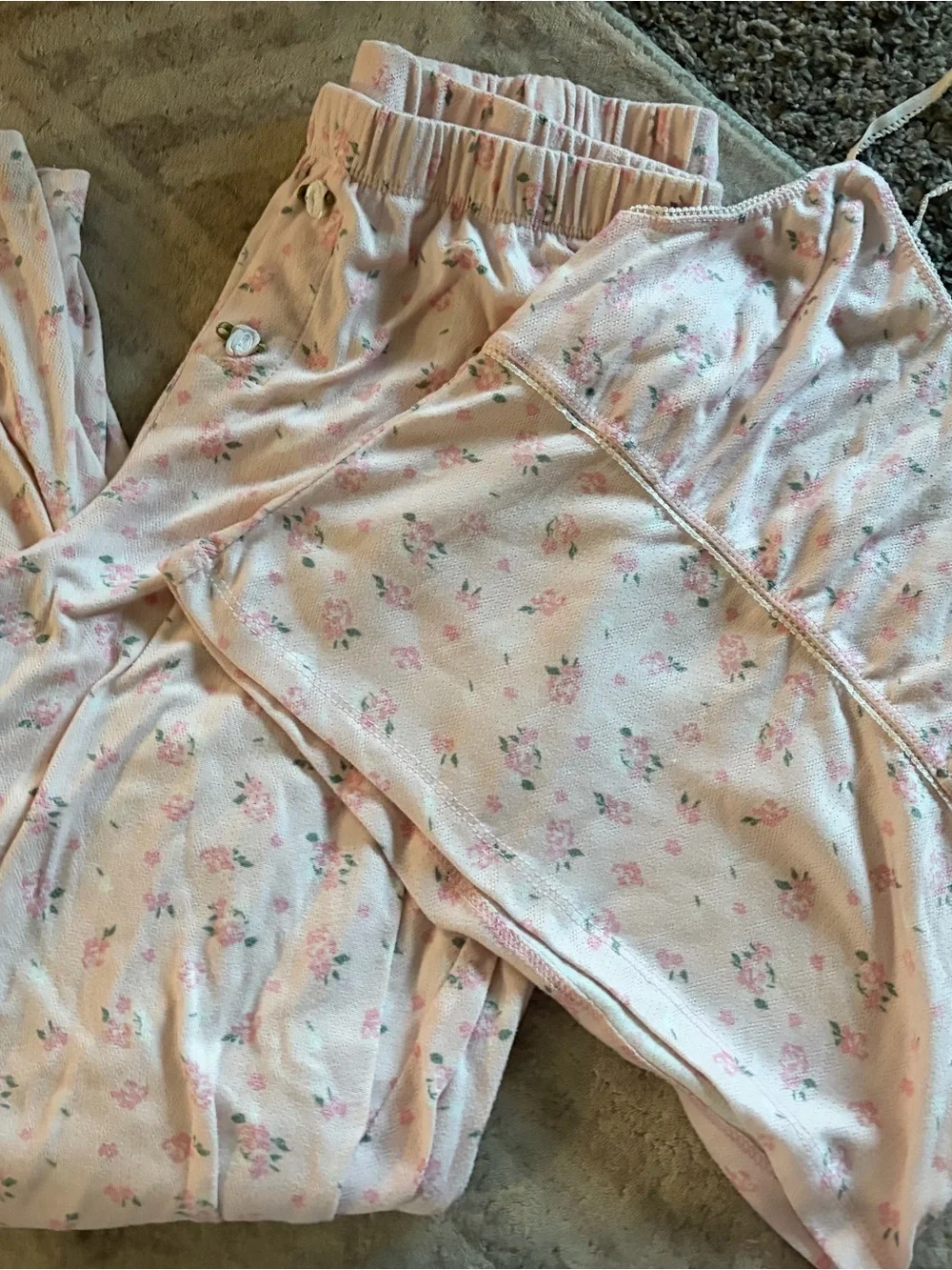 Women's Light Pink Floral Camisole & Pajama Set top size S Bottom size M